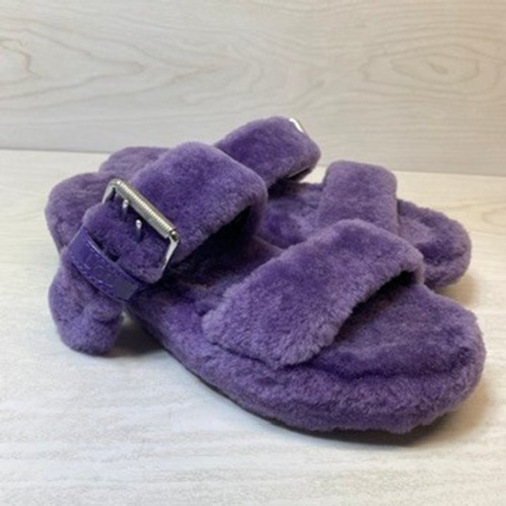 UGG Womens 9 Fuzz Yeah Slide Sandal Purple Sheepskin Buckle Slipper 1104662